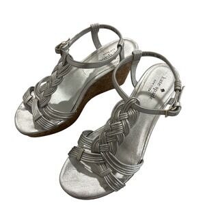 Kate Spade New York Silver Metallic‎ Braided Cork Wedge Sandals Size 6M Brazil